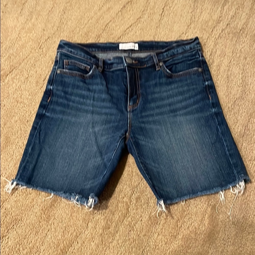 Blue Jean Shorts with Distressed Hem and Raw Edges
